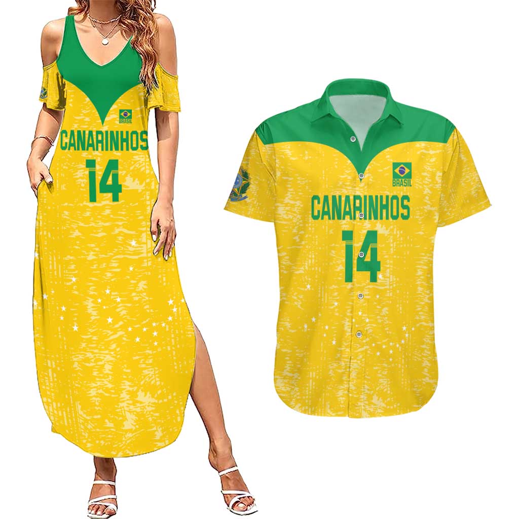 Custom Brasil Volleyball Couples Matching Summer Maxi Dress and Hawaiian Shirt Vai Canarinhos!