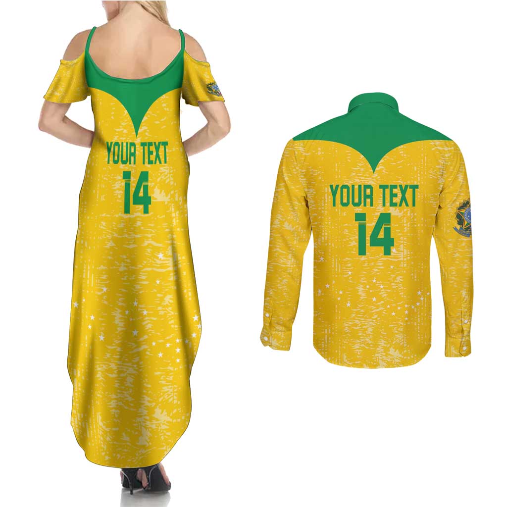 Custom Brasil Volleyball Couples Matching Summer Maxi Dress and Long Sleeve Button Shirt Vai Canarinhos!
