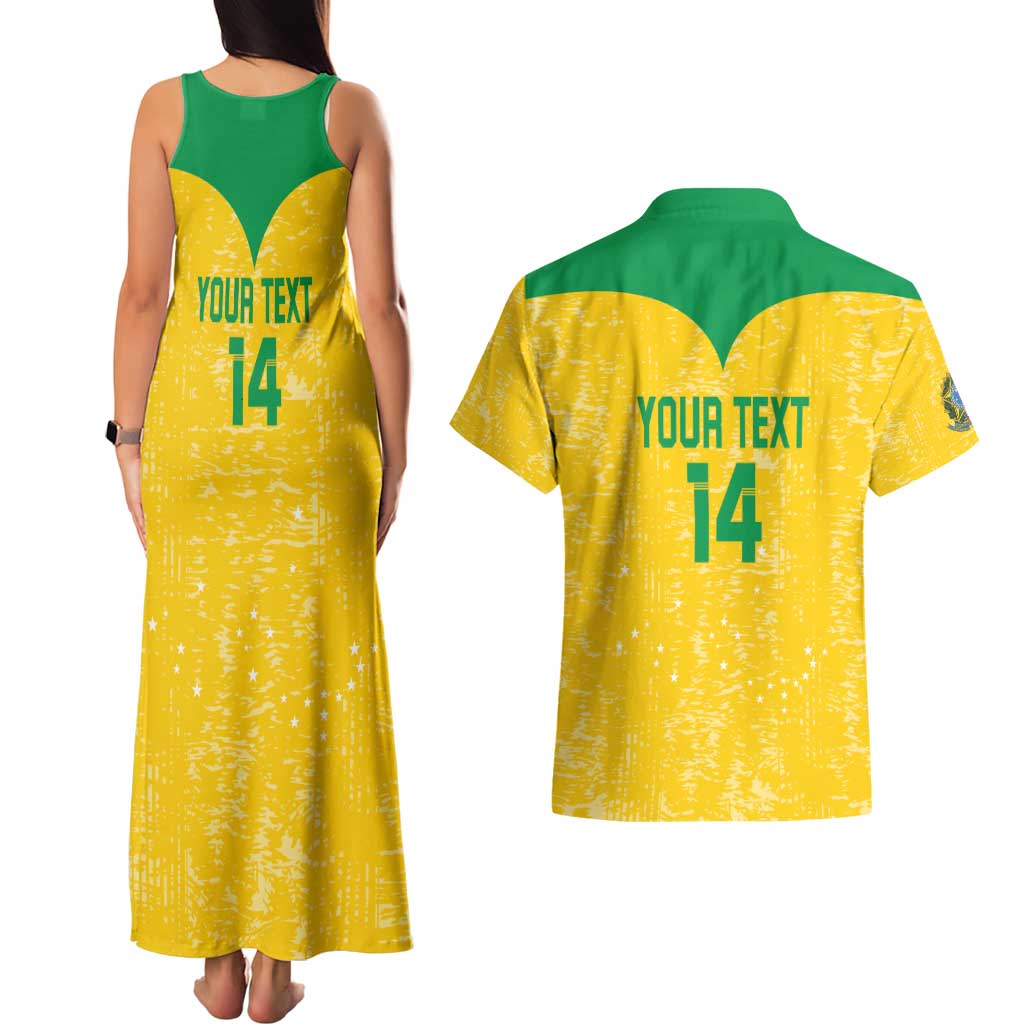 Custom Brasil Volleyball Couples Matching Tank Maxi Dress and Hawaiian Shirt Vai Canarinhos!