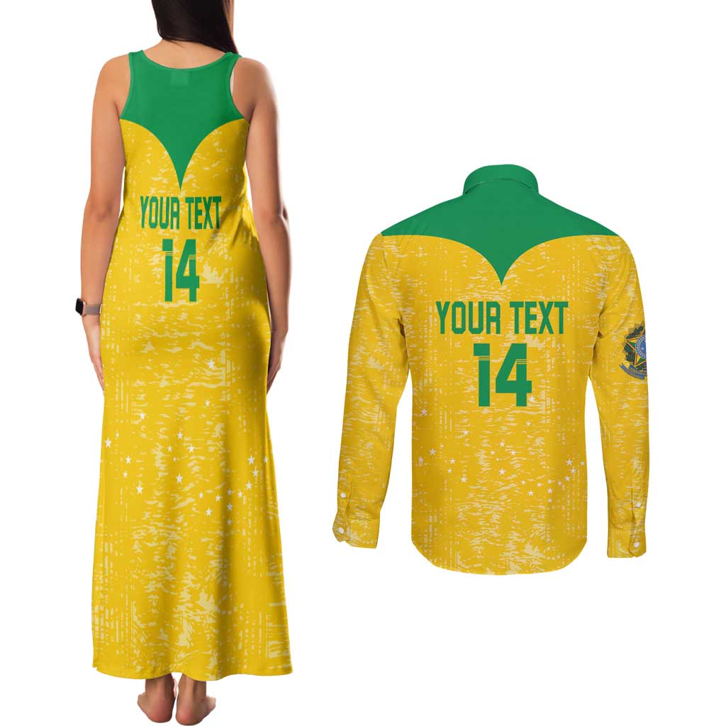 Custom Brasil Volleyball Couples Matching Tank Maxi Dress and Long Sleeve Button Shirt Vai Canarinhos!