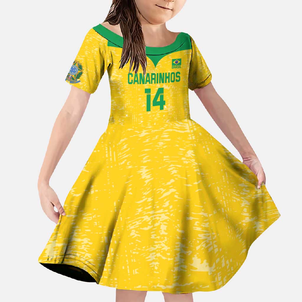 Custom Brasil Volleyball Family Matching Long Sleeve Bodycon Dress and Hawaiian Shirt Vai Canarinhos!