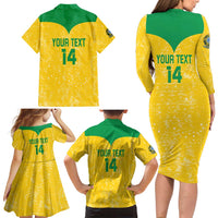 Custom Brasil Volleyball Family Matching Long Sleeve Bodycon Dress and Hawaiian Shirt Vai Canarinhos!