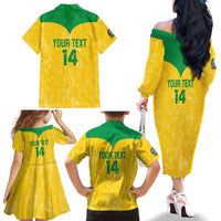 Custom Brasil Volleyball Family Matching Off The Shoulder Long Sleeve Dress and Hawaiian Shirt Vai Canarinhos!