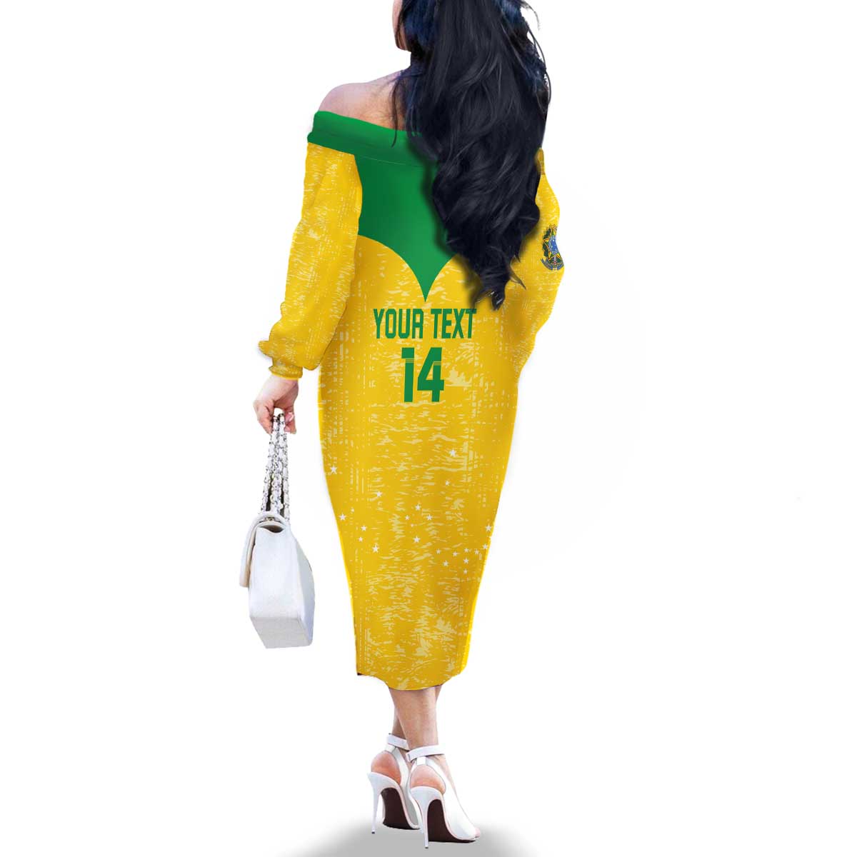 Custom Brasil Volleyball Family Matching Off The Shoulder Long Sleeve Dress and Hawaiian Shirt Vai Canarinhos!