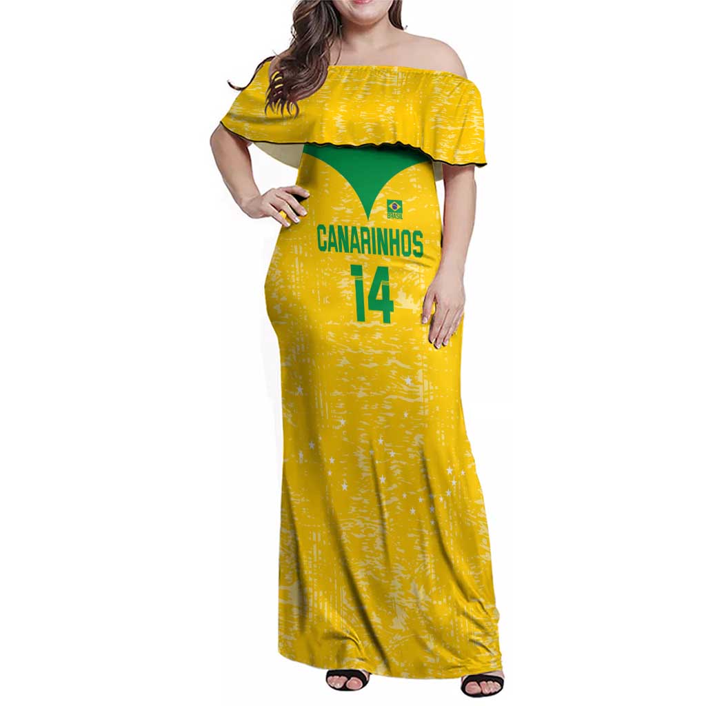 Custom Brasil Volleyball Family Matching Off Shoulder Maxi Dress and Hawaiian Shirt Vai Canarinhos!
