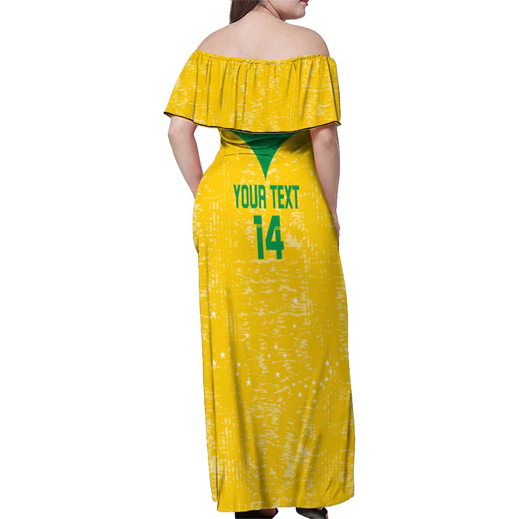 Custom Brasil Volleyball Family Matching Off Shoulder Maxi Dress and Hawaiian Shirt Vai Canarinhos!