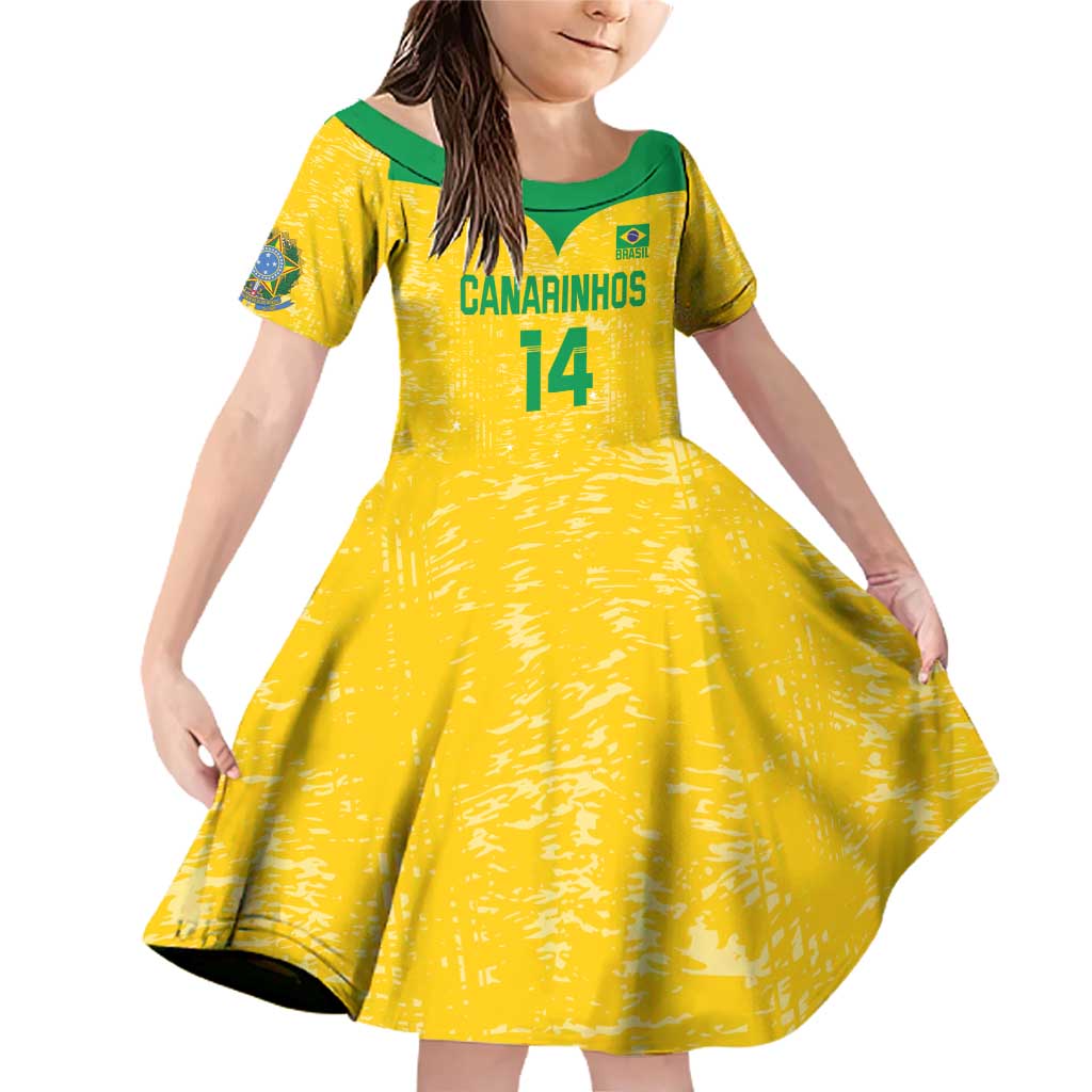 Custom Brasil Volleyball Family Matching Off Shoulder Short Dress and Hawaiian Shirt Vai Canarinhos!
