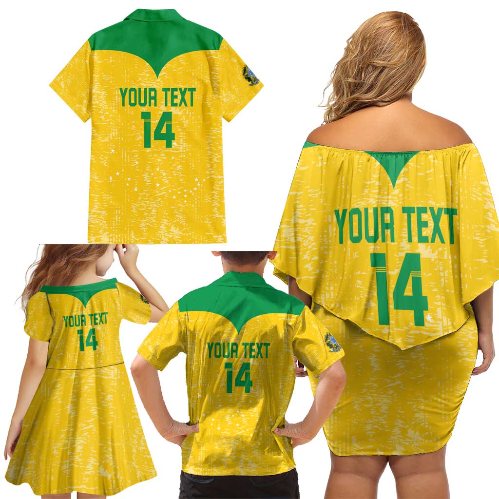 Custom Brasil Volleyball Family Matching Off Shoulder Short Dress and Hawaiian Shirt Vai Canarinhos!