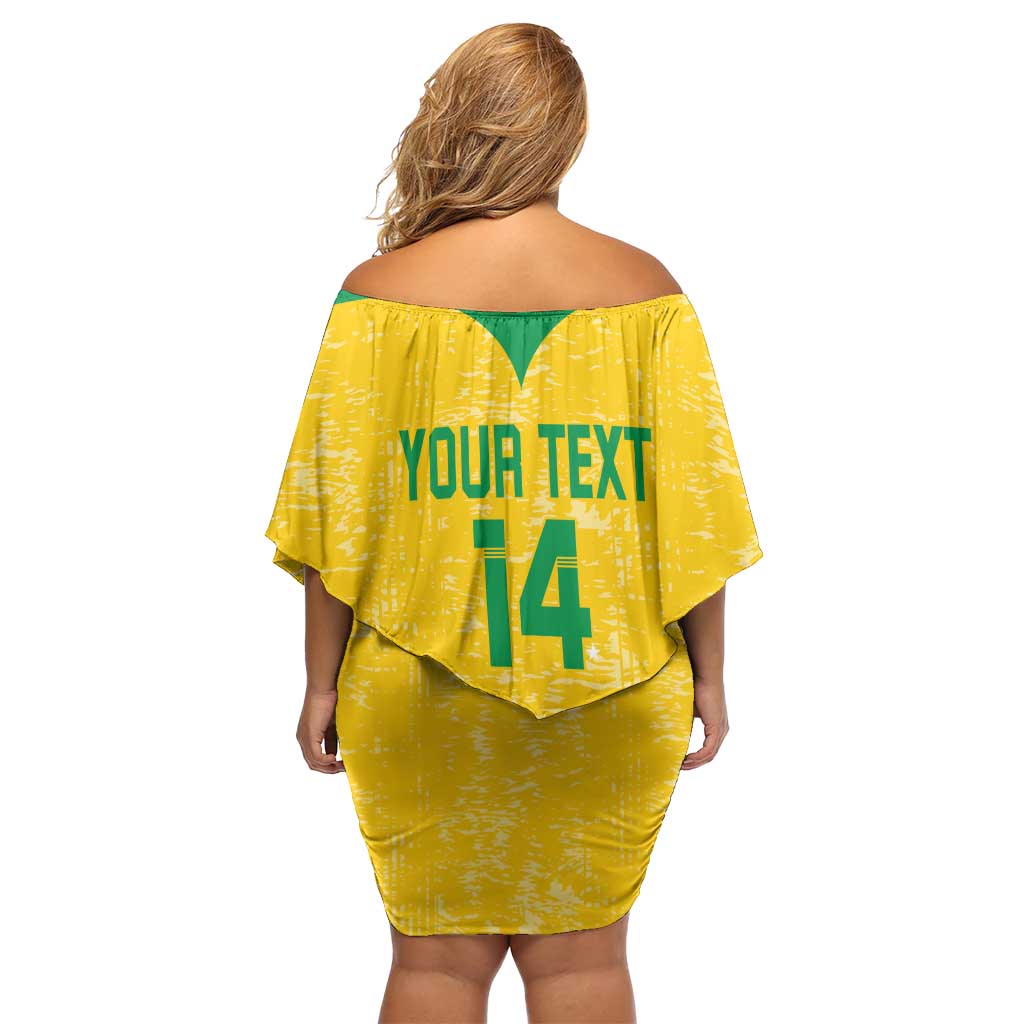 Custom Brasil Volleyball Family Matching Off Shoulder Short Dress and Hawaiian Shirt Vai Canarinhos!