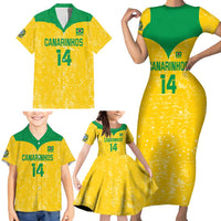 Custom Brasil Volleyball Family Matching Short Sleeve Bodycon Dress and Hawaiian Shirt Vai Canarinhos!