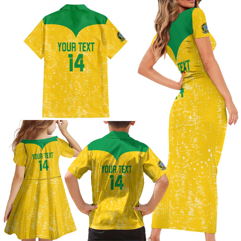 Custom Brasil Volleyball Family Matching Short Sleeve Bodycon Dress and Hawaiian Shirt Vai Canarinhos!
