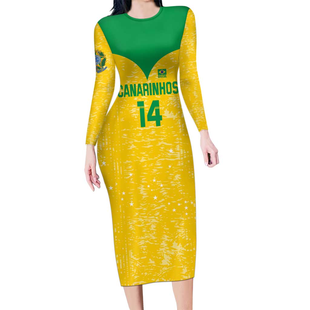 Custom Brasil Volleyball Long Sleeve Bodycon Dress Vai Canarinhos!