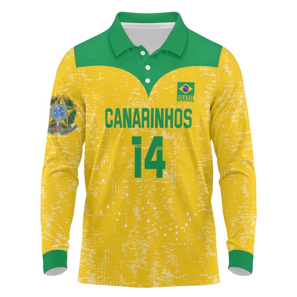 Custom Brasil Volleyball Long Sleeve Polo Shirt Vai Canarinhos!