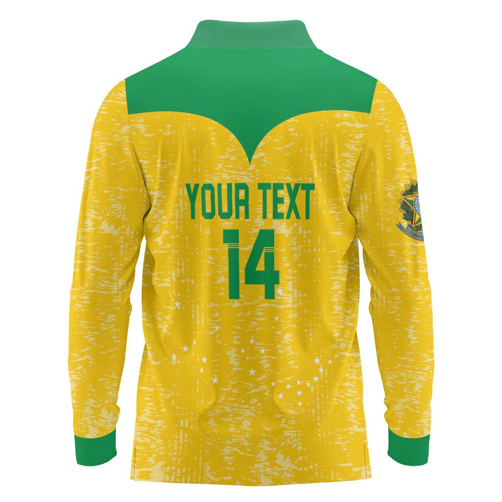 Custom Brasil Volleyball Long Sleeve Polo Shirt Vai Canarinhos!
