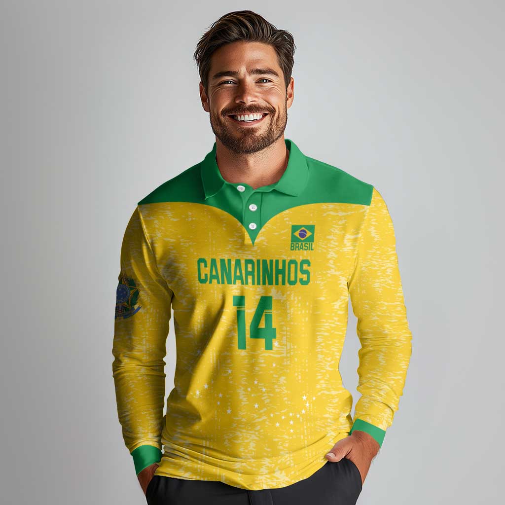 Custom Brasil Volleyball Long Sleeve Polo Shirt Vai Canarinhos!
