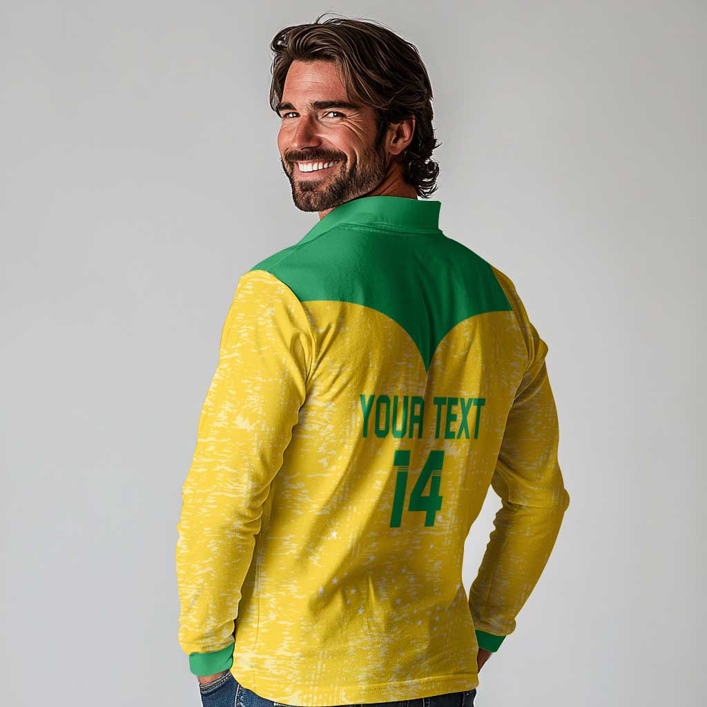 Custom Brasil Volleyball Long Sleeve Polo Shirt Vai Canarinhos!