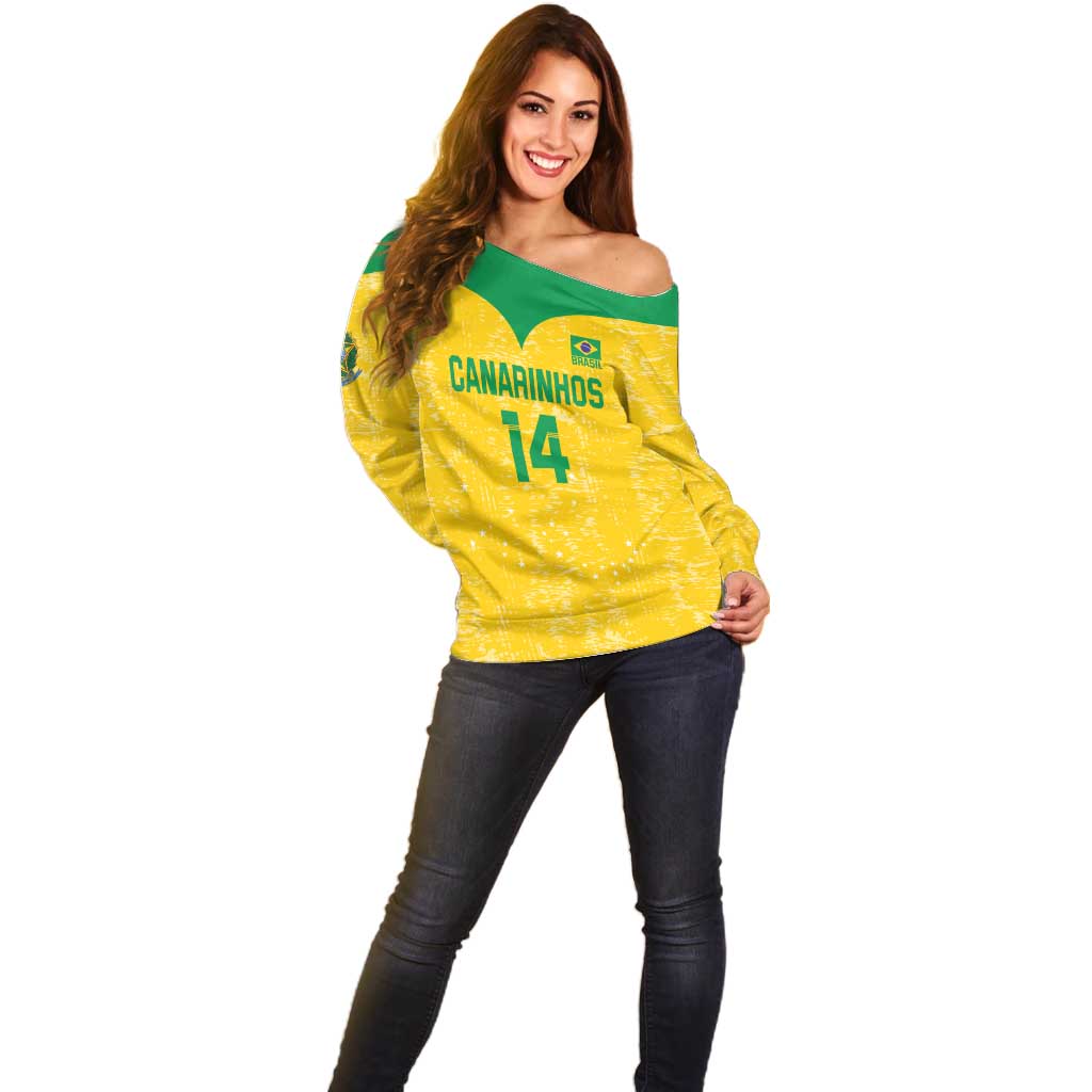 Custom Brasil Volleyball Off Shoulder Sweater Vai Canarinhos!