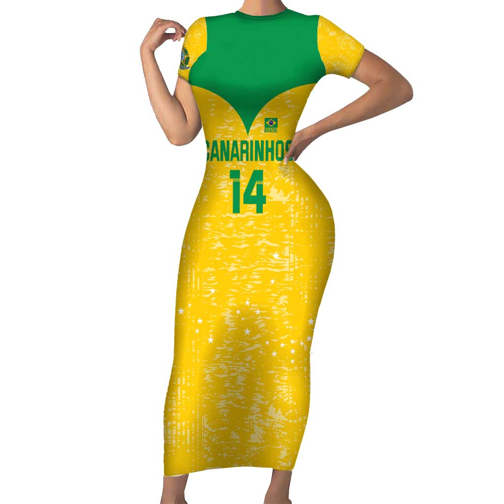 Custom Brasil Volleyball Short Sleeve Bodycon Dress Vai Canarinhos! - Wonder Print Shop