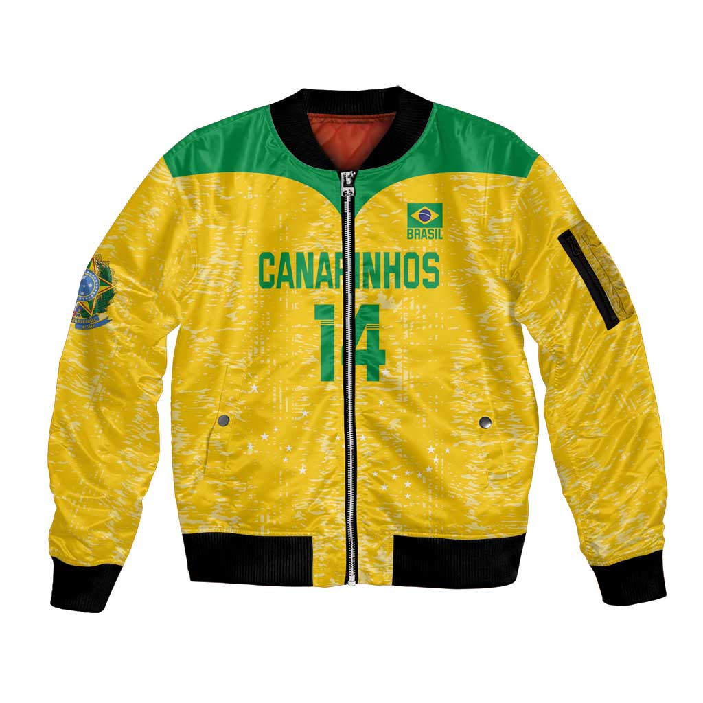 Custom Brasil Volleyball Sleeve Zip Bomber Jacket Vai Canarinhos! - Wonder Print Shop
