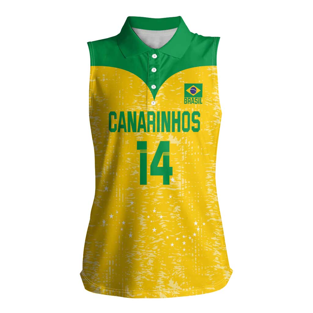 Custom Brasil Volleyball Women Sleeveless Polo Shirt Vai Canarinhos! - Wonder Print Shop
