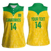 Custom Brasil Volleyball Women Sleeveless Polo Shirt Vai Canarinhos! - Wonder Print Shop