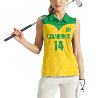 Custom Brasil Volleyball Women Sleeveless Polo Shirt Vai Canarinhos! - Wonder Print Shop