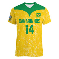 Custom Brasil Volleyball Women V-Neck T-Shirt Vai Canarinhos! - Wonder Print Shop