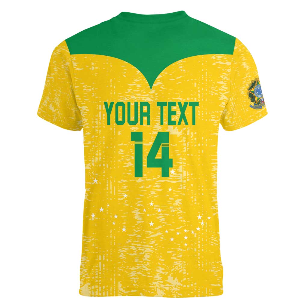 Custom Brasil Volleyball Women V-Neck T-Shirt Vai Canarinhos! - Wonder Print Shop