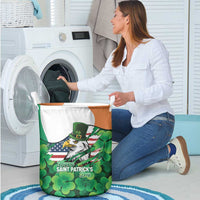 Irish American St Patrick's Day Laundry Basket USA Eagle Leprechaun Hat Shamrock Pattern