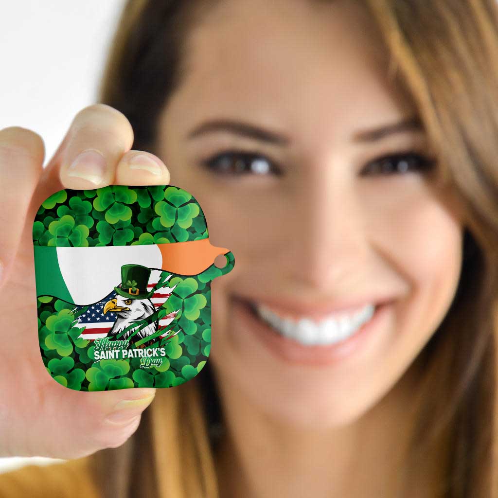 Irish American St Patrick's Day AirPods Case USA Eagle Leprechaun Hat Shamrock Pattern