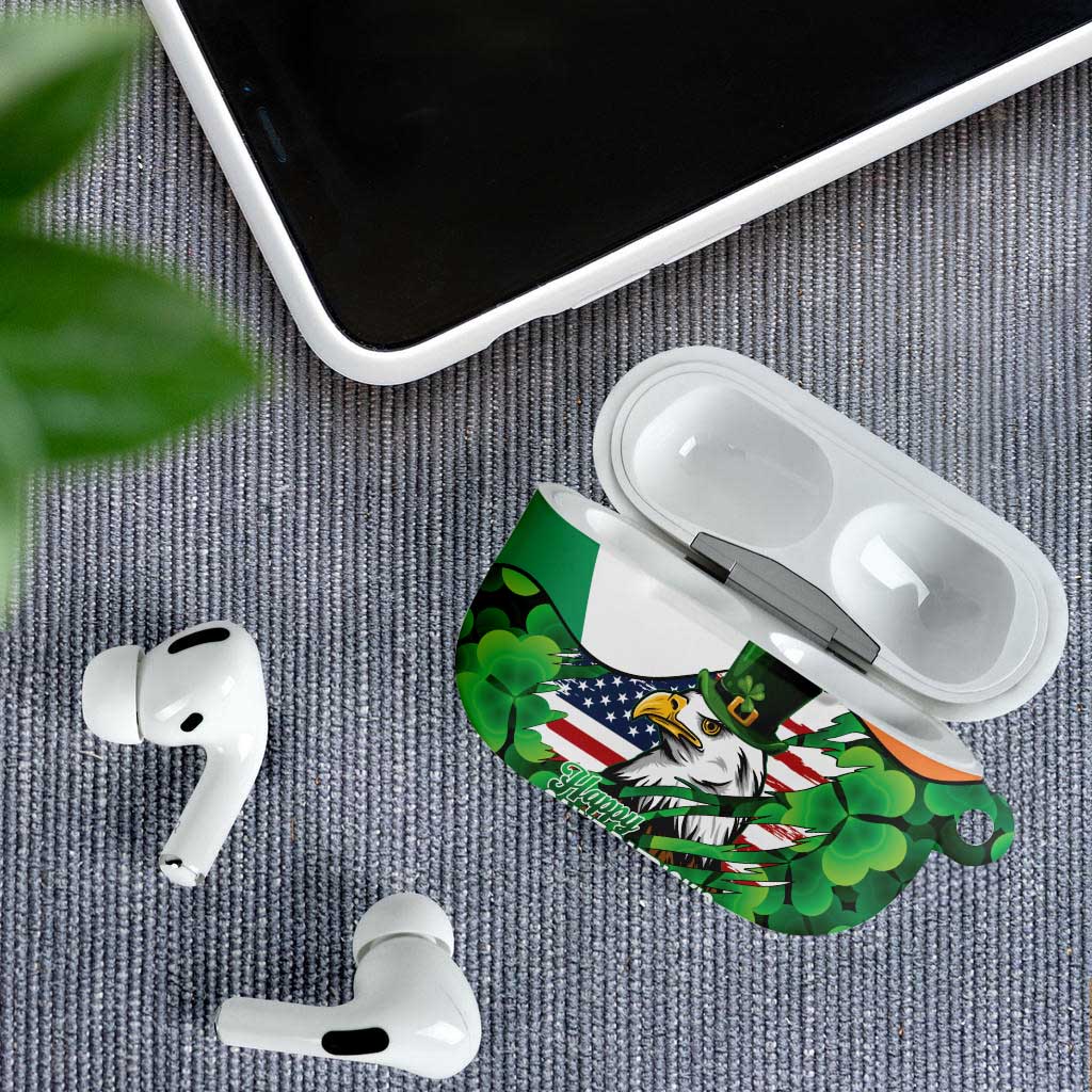 Irish American St Patrick's Day AirPods Case USA Eagle Leprechaun Hat Shamrock Pattern