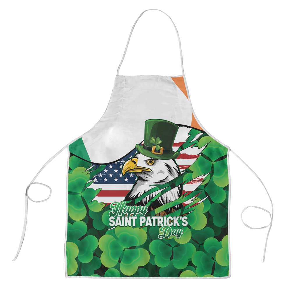 Irish American St Patrick's Day Apron USA Eagle Leprechaun Hat Shamrock Pattern
