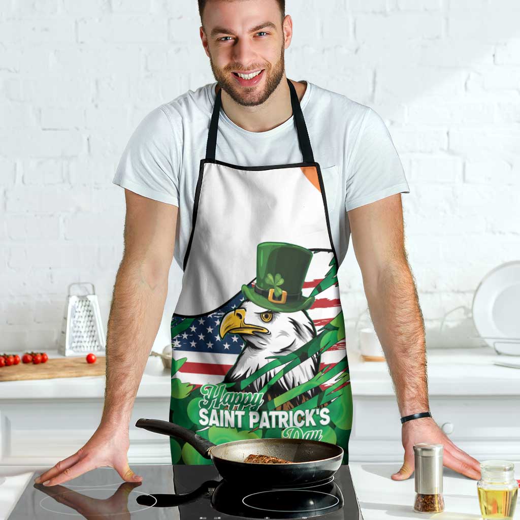 Irish American St Patrick's Day Apron USA Eagle Leprechaun Hat Shamrock Pattern