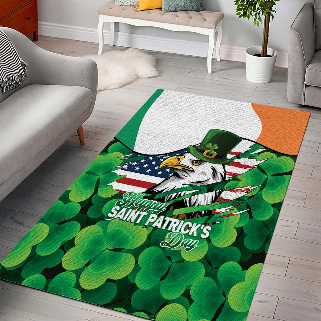 Irish American St Patrick's Day Area Rug USA Eagle Leprechaun Hat Shamrock Pattern