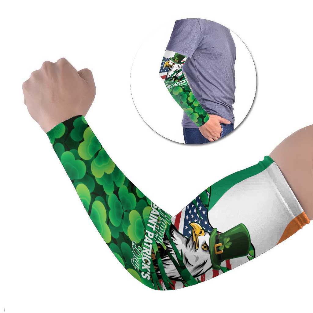 Irish American St Patrick's Day Arm Sleeves USA Eagle Leprechaun Hat Shamrock Pattern
