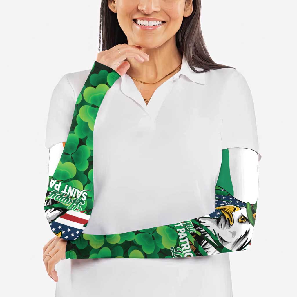 Irish American St Patrick's Day Arm Sleeves USA Eagle Leprechaun Hat Shamrock Pattern