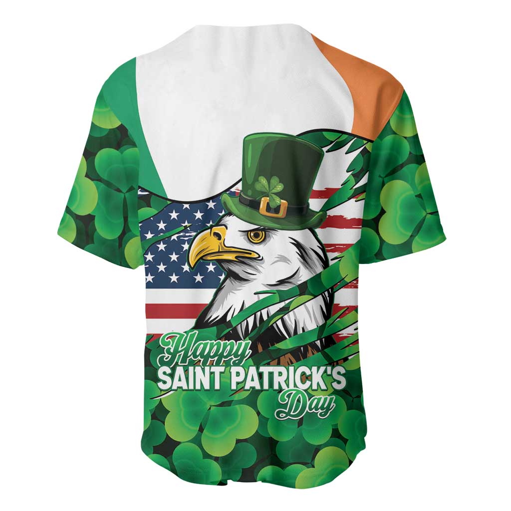 Irish American St Patrick's Day Baseball Jersey USA Eagle Leprechaun Hat Shamrock Pattern