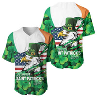 Irish American St Patrick's Day Baseball Jersey USA Eagle Leprechaun Hat Shamrock Pattern