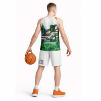Irish American St Patrick's Day Basketball Jersey USA Eagle Leprechaun Hat Shamrock Pattern