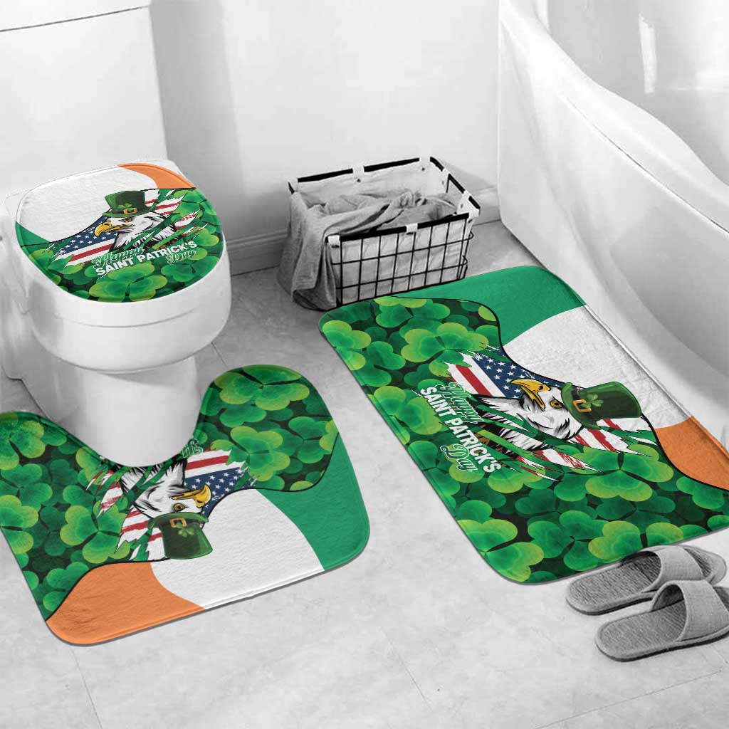 Irish American St Patrick's Day Bathroom Set USA Eagle Leprechaun Hat Shamrock Pattern