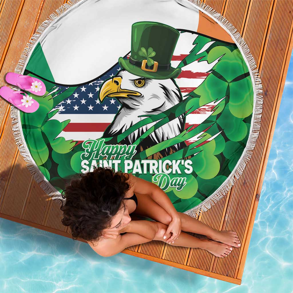Irish American St Patrick's Day Beach Blanket USA Eagle Leprechaun Hat Shamrock Pattern