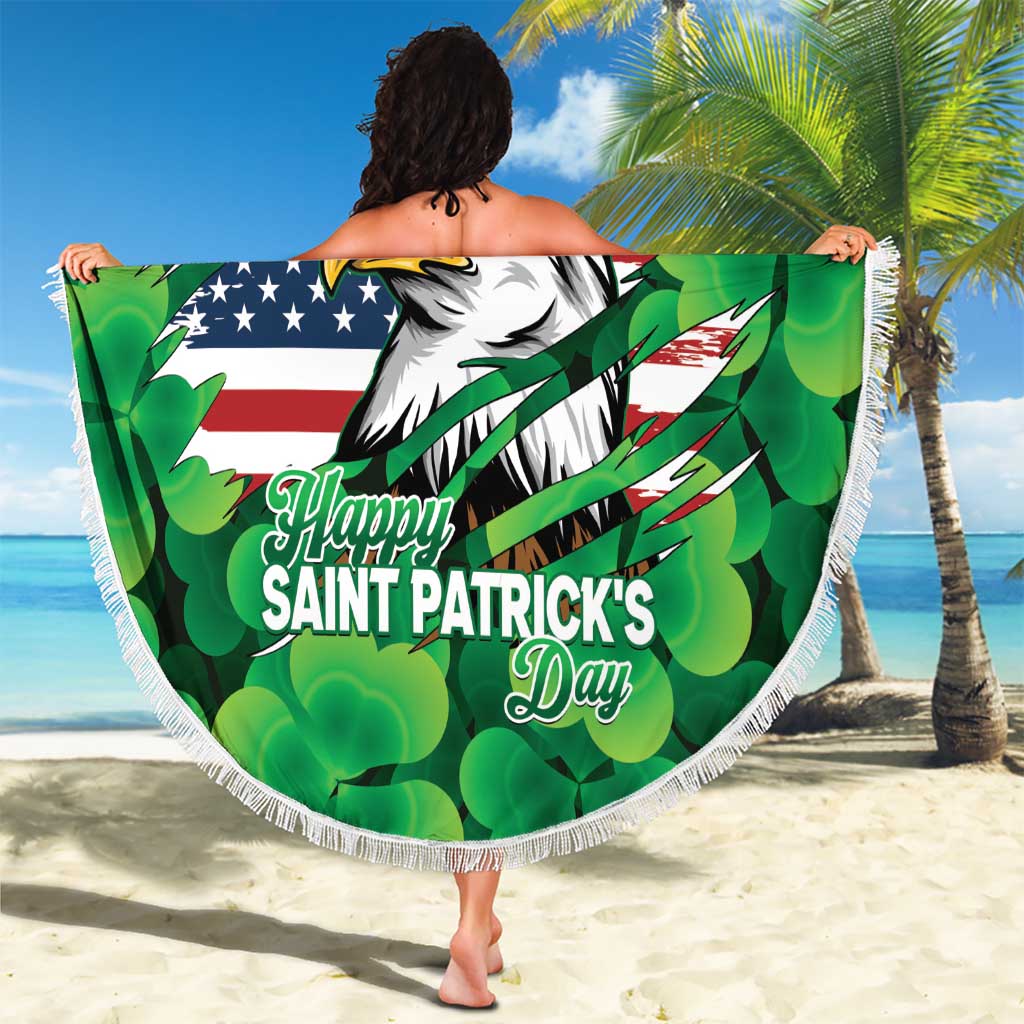 Irish American St Patrick's Day Beach Blanket USA Eagle Leprechaun Hat Shamrock Pattern