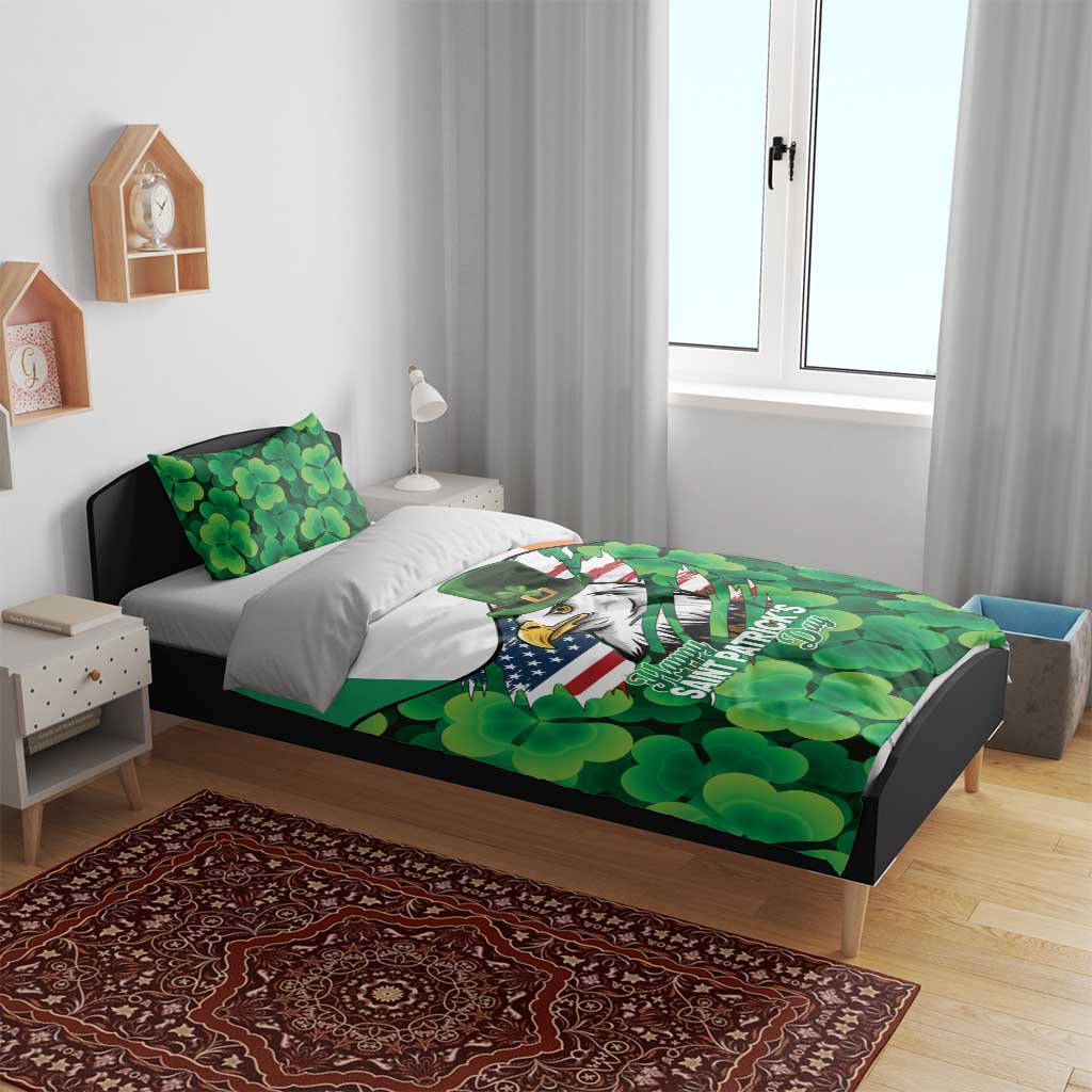 Irish American St Patrick's Day Bedding Set USA Eagle Leprechaun Hat Shamrock Pattern
