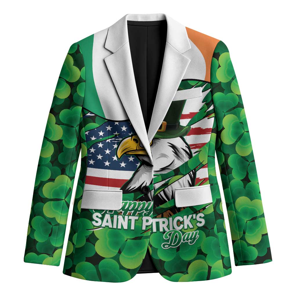 Irish American St Patrick's Day Blazer USA Eagle Leprechaun Hat Shamrock Pattern