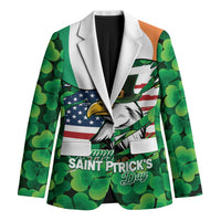 Irish American St Patrick's Day Blazer USA Eagle Leprechaun Hat Shamrock Pattern