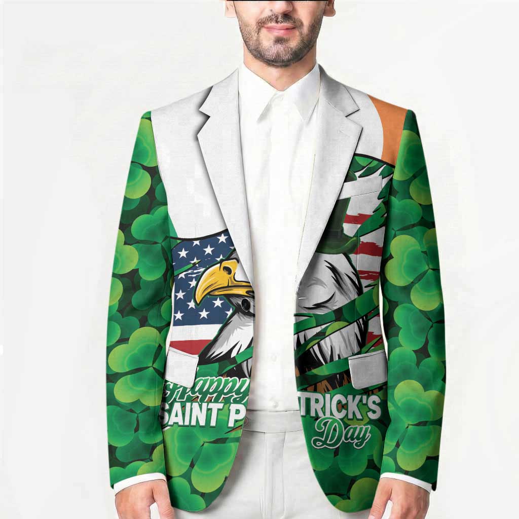 Irish American St Patrick's Day Blazer USA Eagle Leprechaun Hat Shamrock Pattern