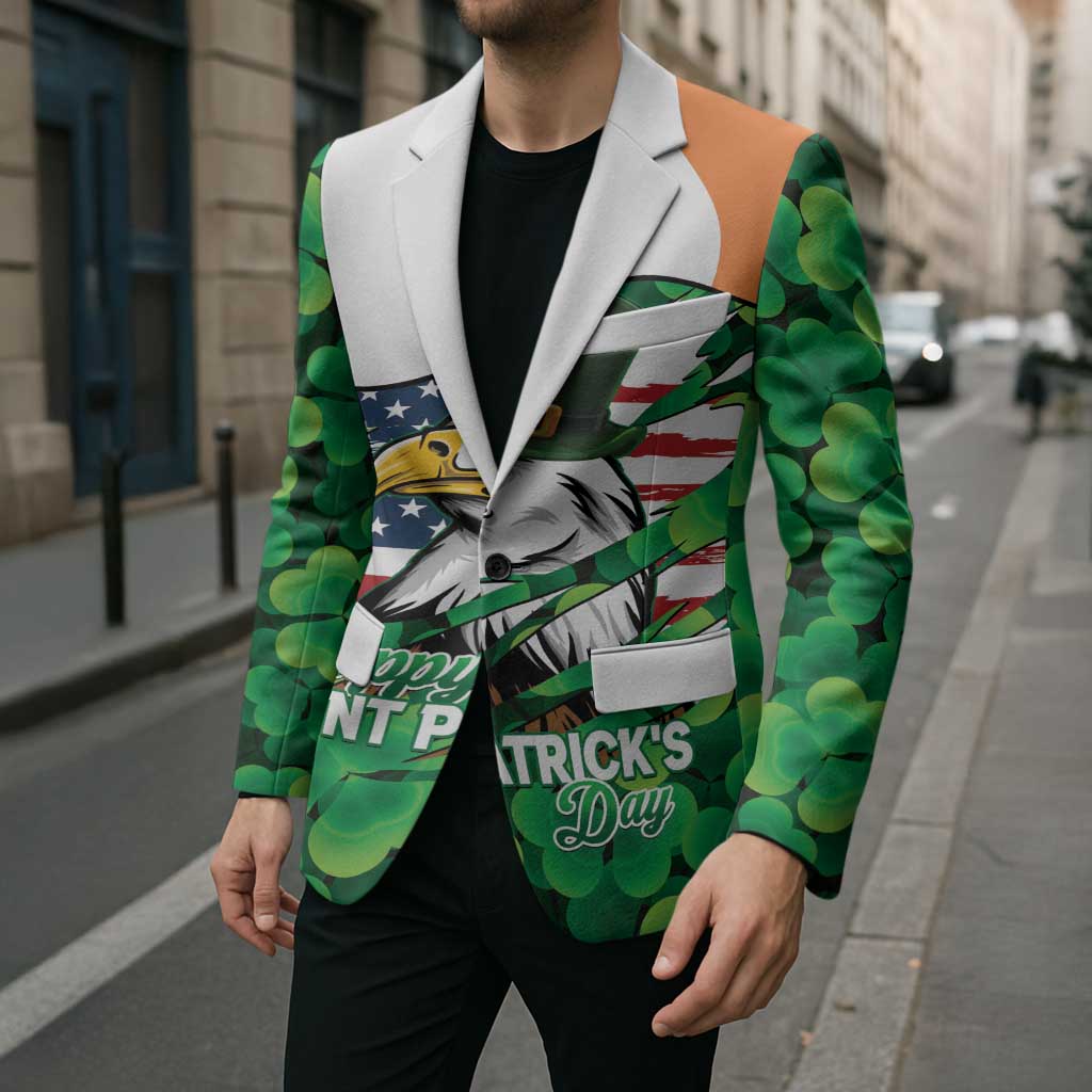 Irish American St Patrick's Day Blazer USA Eagle Leprechaun Hat Shamrock Pattern