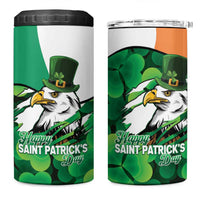 Irish American St Patrick's Day 4 in 1 Can Cooler Tumbler USA Eagle Leprechaun Hat Shamrock Pattern
