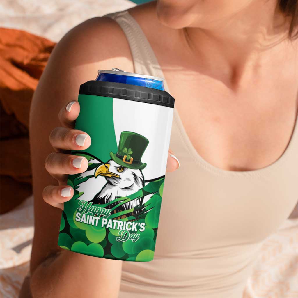 Irish American St Patrick's Day 4 in 1 Can Cooler Tumbler USA Eagle Leprechaun Hat Shamrock Pattern