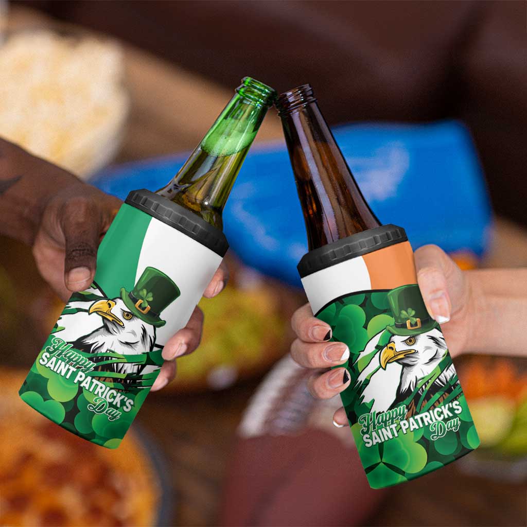 Irish American St Patrick's Day 4 in 1 Can Cooler Tumbler USA Eagle Leprechaun Hat Shamrock Pattern